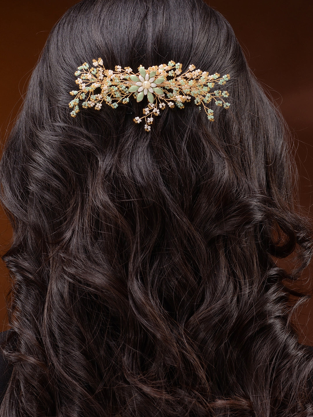 Gold Toned Green Pearl Beaded Bridal Hair pin, zaveri pearls, sale price rs, sale price, sale gold plated, sale gold, sale, rubans, ring, regular price, priyassi jewellery, kushal's - Saraf R